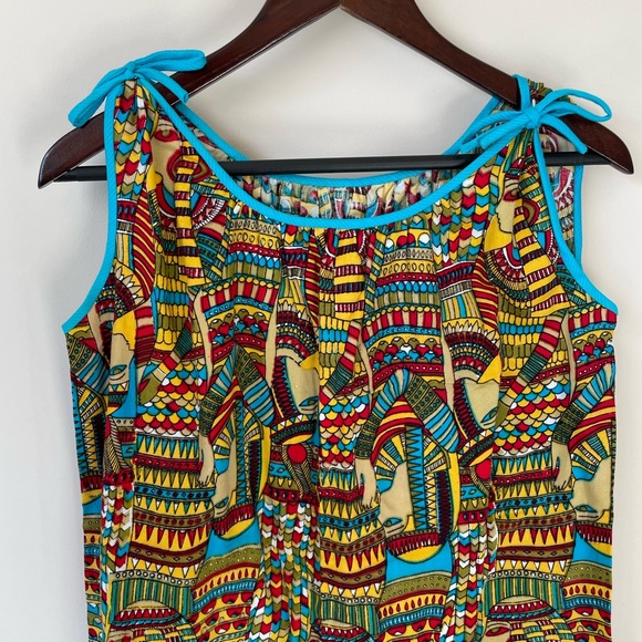 VINTAGE 80s Egyptian Tunic-Style Brightly Colored Shirt with Shoulder Ties - Picture 3 of 8